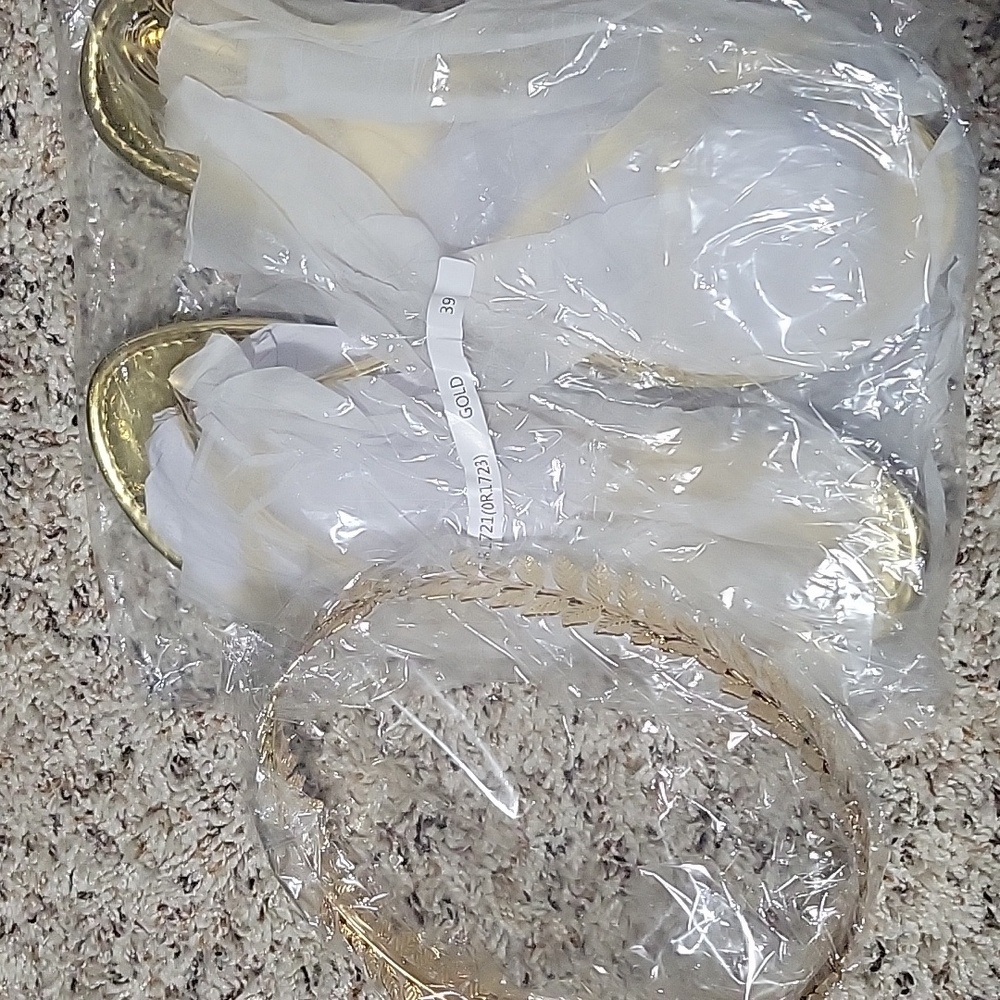 Greek Goddess Costume Set, Roman Toga Gold Laurel Leaf Headband sandals XL